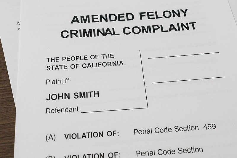Legal document with the title "Amended felony criminal complaint"