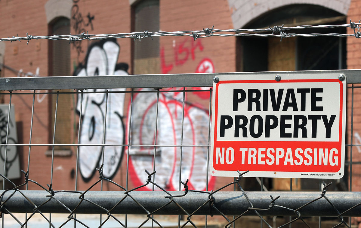 Private property. with no trespassing sign
